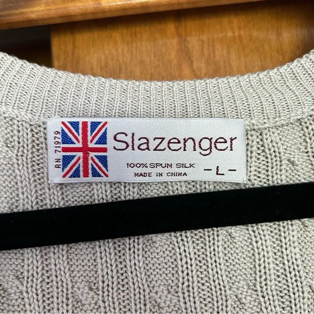 Vintage Slazenger Spun Silk Cable Knit Sleeveless Sweater Vest Large Fisherman - Picture 4 of 6